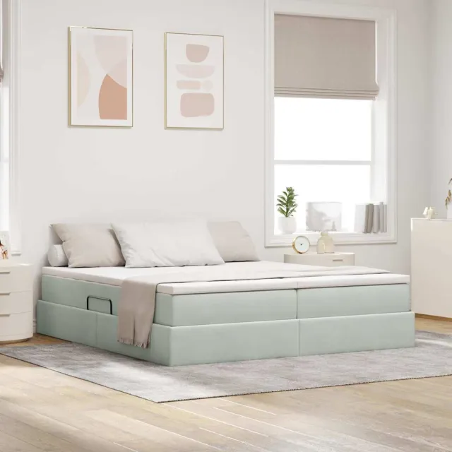 vidaXL Opbergbed met matras Lichtgrijs 200 x 200 cm Fluweel