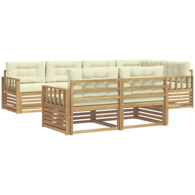 vidaXL Buiten - bank - set - 7 - st - 7-zits - Wit - en - crèmekleurig - Polyester Wit en crèmekleurig