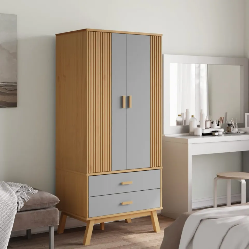 vidaXL Kledingkast OLDEN 76,5x53x172 cm grenenhout grijs en bruin, foto 3