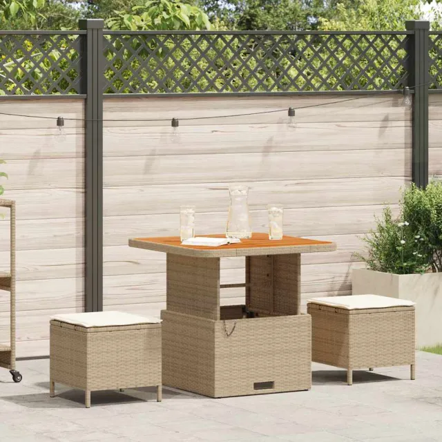 vidaXL Tuin eettafelset 3 st Beige poly rattan