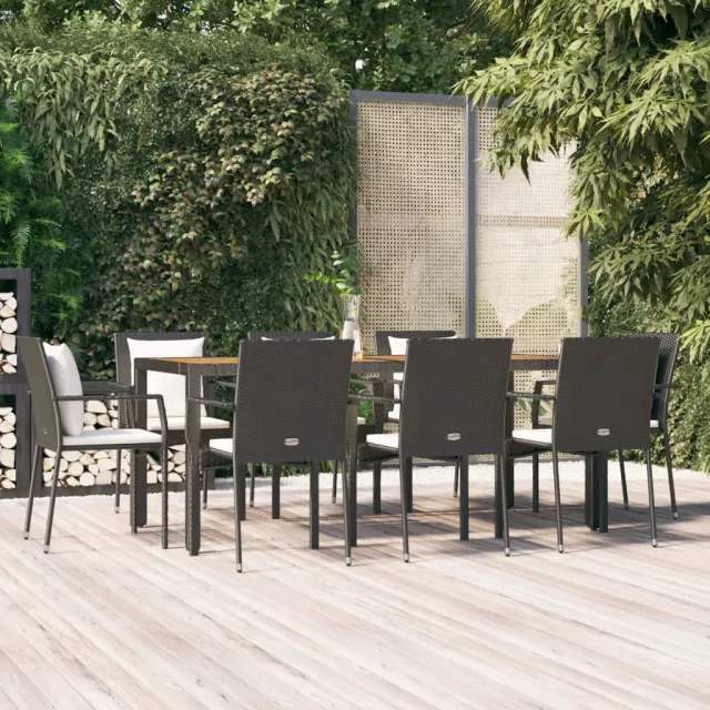 vidaXL 9-delige Tuinset poly rattan zwart