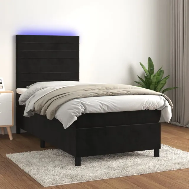 vidaXL Boxspring met matras en LED fluweel zwart 100x200 cm