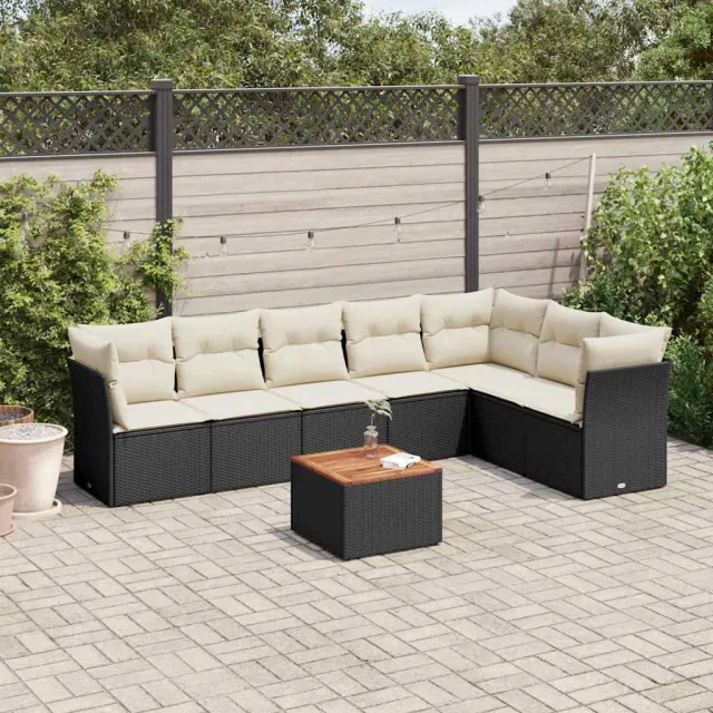 vidaXL 8-delige Loungeset met kussens poly rattan zwart, foto 2