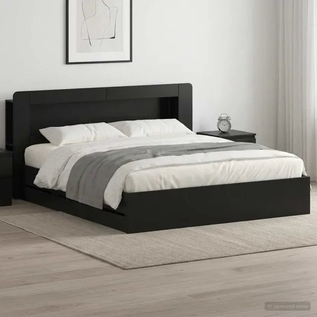 vidaXL Bedframe met opbergruimte en hoofdbord Zwart 180 x 200 cm