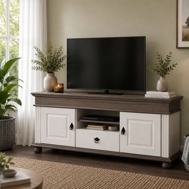 Inter Link SAS Massetto Lava tv-meubel – Massief grenenhout – Wit en lava – 2 deuren en 1 lade – 159 cm