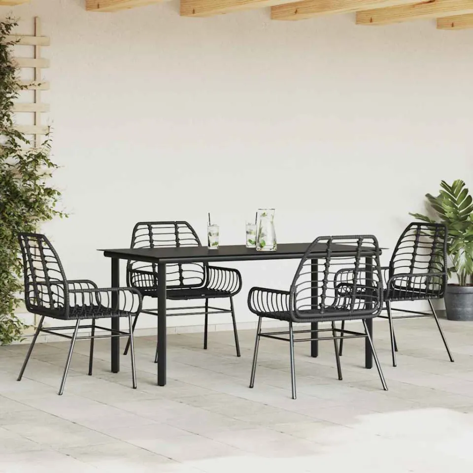 vidaXL 5-delige Tuinset poly rattan glas zwart, foto 3