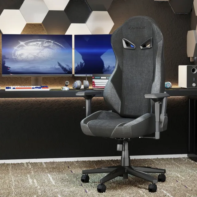 COVREO Gamingstoel 60 x 53 x 132 cm - stof, hoofdsteun, lendensteun, 4D armleuningen, donkergrijs Dark Gray