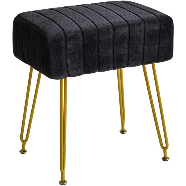 Ibenzoa Multifunctionele Fluweel Ottoman met Gouden Stalen Poten - Zwart