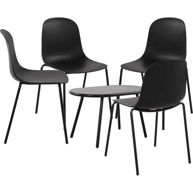 CLP Veldin tuinset - voor de tuin - loungeset - Set van tafel Berea en 4 x stoel Hardin - UV-bestendig - Tuinmeubelen - zwart
