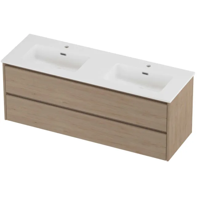Proline Tribute Badmeubelset Porselein Elegant 2 Gaten 140x46x54 cm Mat White Ideal Oak Eiken