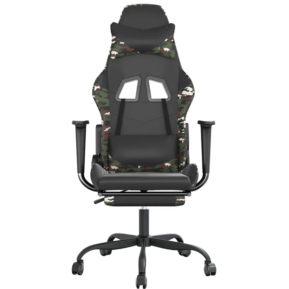 vidaXL Gamestoel met voetensteun kunstleer zwart en camouflage Groen