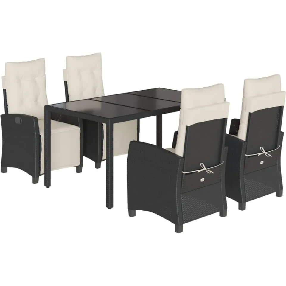 vidaXL 5-delige Tuinset met kussens poly rattan zwart, foto 3