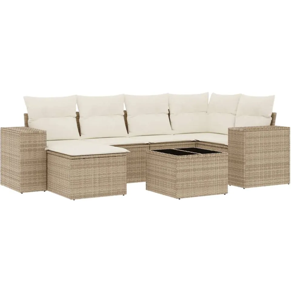 vidaXL 7-delige Loungeset met kussens poly rattan beige, foto 3