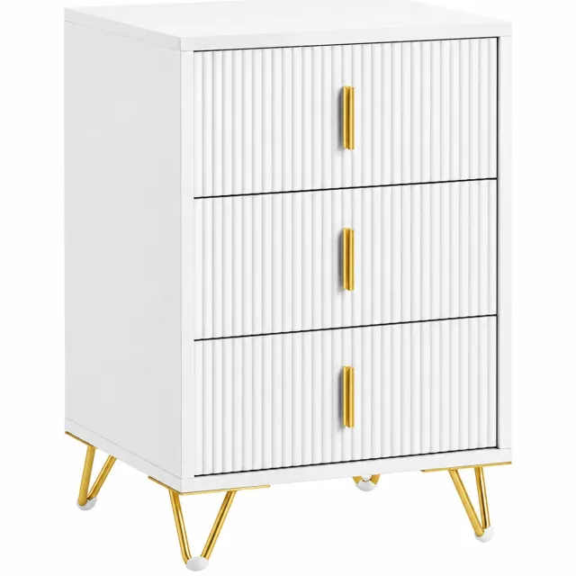 Sellino Nachtkastje - Met 3 Laden - Kastje - Meubel - Wit met Goudkleurige Poten - Stijlvol - MDF - 40 x 40 x 63 cm - Wit