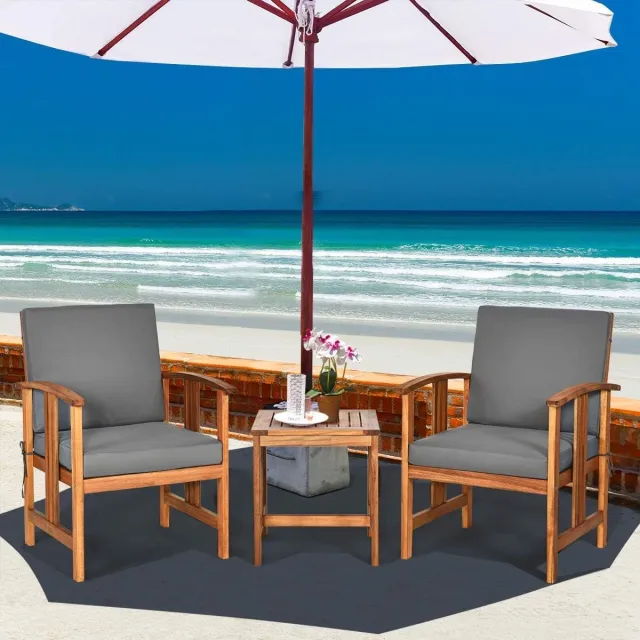 Laura 3-delige Tuin Bistroset Acaciahout – Loungeset met Kussens en Tafel – Stoelen 61x69x87 cm & Tafel 45x45x48 cm – Weerbestendig, Ergonomisch Design – Laura Bruin