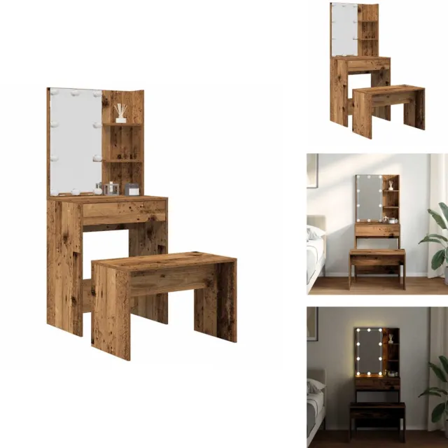 vidaXL Kaptafelset - met - LED-verlichting - bewerkt - hout - oud - houtkleurig oud houtkleurig