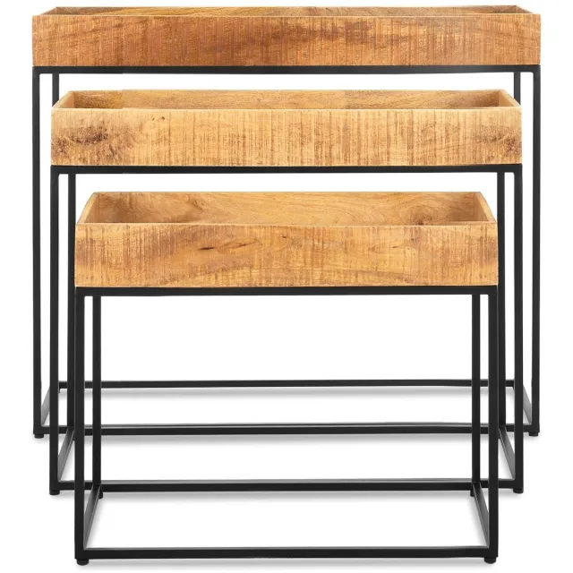 Benoa Sidetable Benson set van 3 mangohout Naturel / Zwart