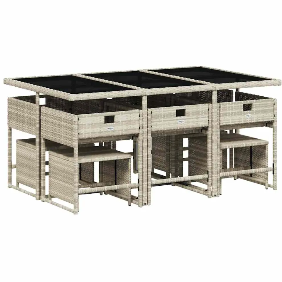 vidaXL 11-delige Tuinset met kussens poly rattan lichtgrijs grijs, foto 4