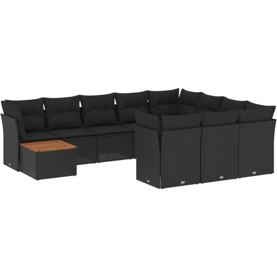 vidaXL 11-delige Loungeset met kussens poly rattan zwart, foto 3
