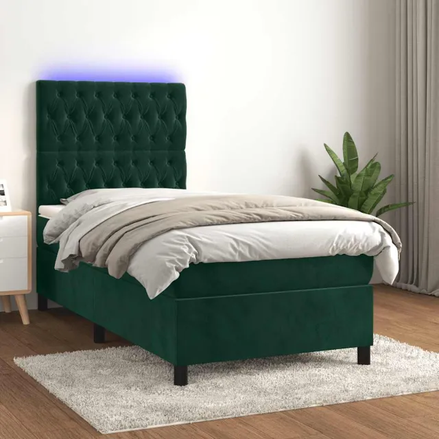vidaXL Boxspring met matras en LED fluweel donkergroen 80x200 cm groen