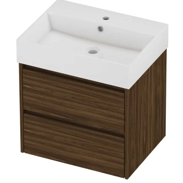 Proline Zara Badmeubelset Porselein Loft 1 Kraangat Symmetrisch 60x46x65 cm Glans Wit Cabana Oak Eiken