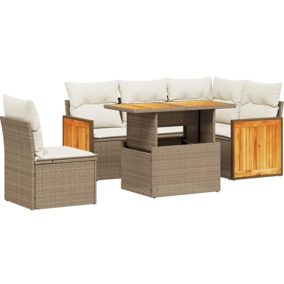 vidaXL 6-delige Loungeset met kussens poly rattan beige, foto 3