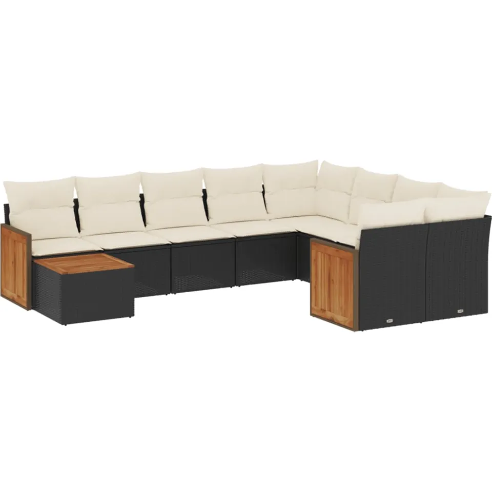 vidaXL 10-delige Loungeset met kussens poly rattan zwart, foto 3