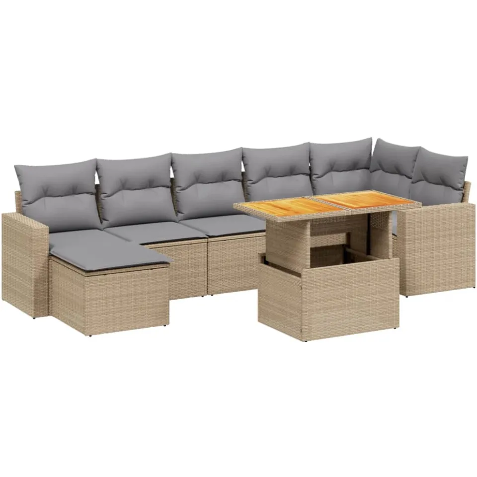 vidaXL 8-delige Loungeset met kussens poly rattan beige