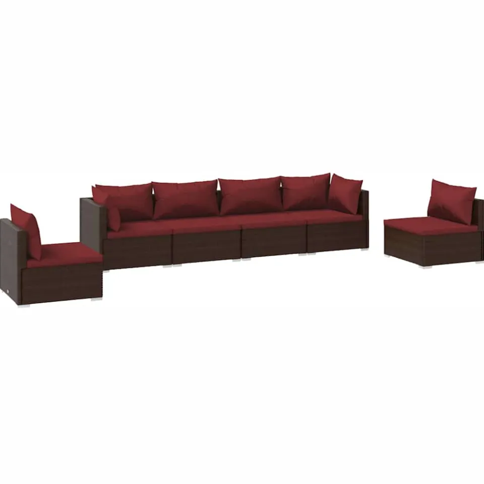 vidaXL 6-delige Loungeset met kussens poly rattan bruin