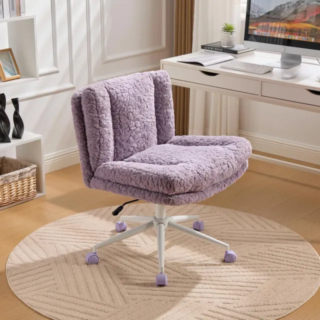 Zubaliya Bureaustoel met Bredere Zitting W26.4 inch, Thuisbureaustoel met Metalen Onderstel, Verstelbare Bureaustoel, Draaibare Bureaustoel, Ijdelheidsstoel (Violet)