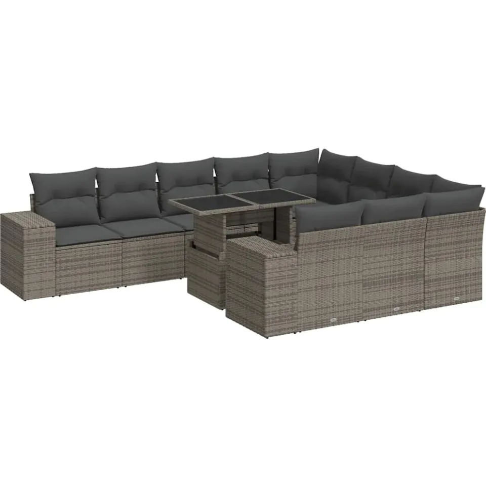 vidaXL 11-delige Loungeset met kussens poly rattan grijs, foto 3