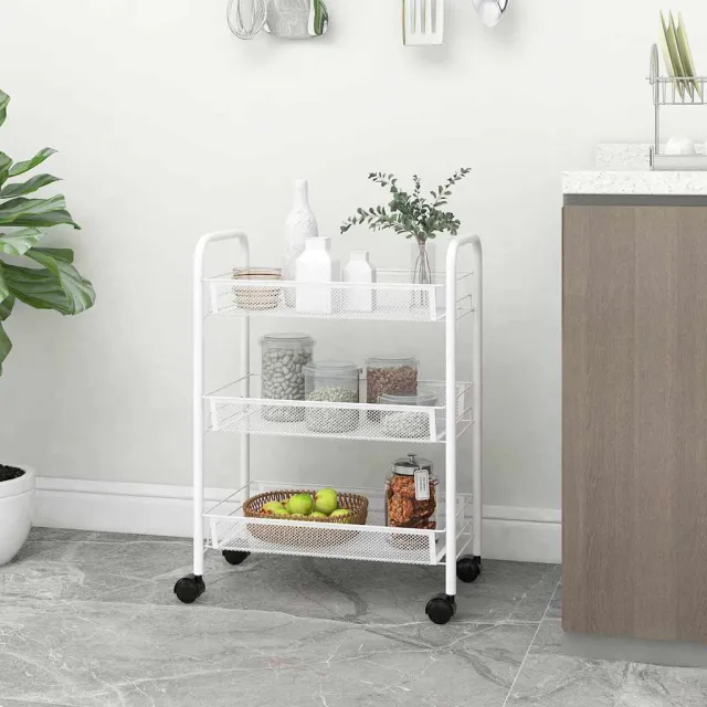vidaXL Keukentrolley 3-laags 46x26x54 cm ijzer wit, foto 2