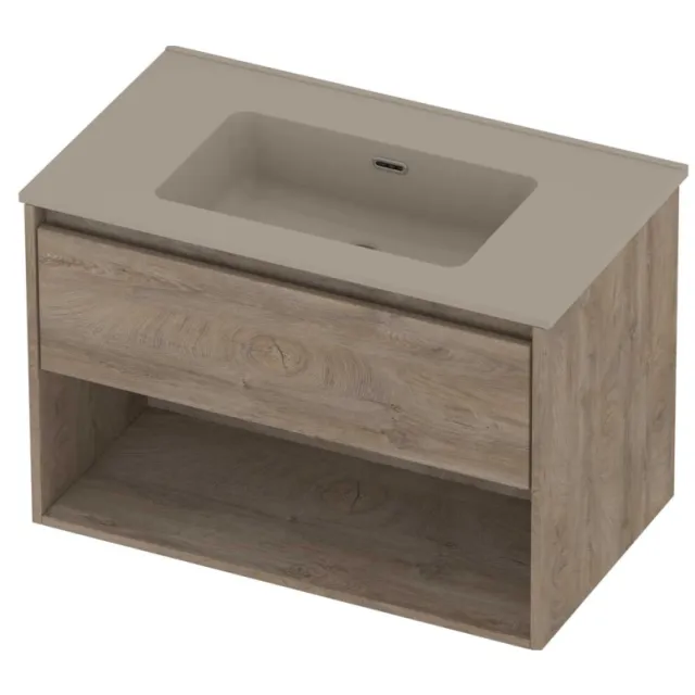 Proline Tribute Badmeubelset Porselein Elegant Schap 80x46x54 cm Mat Crème Cotton Raw Oak Eiken
