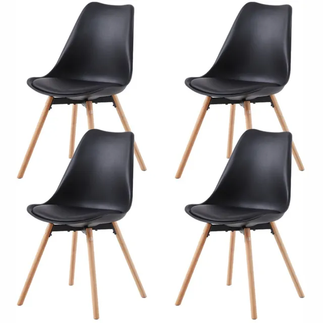 EGGREE Set van 4 gestoffeerde eetkamerstoelen met massief beukenhouten poten voor eetkamer - woonkamer - slaapkamer - keuken - zwart