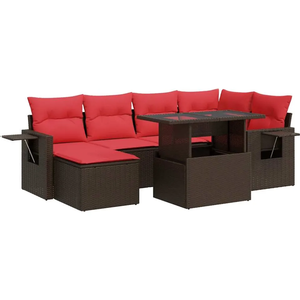 vidaXL 7-delige Loungeset met kussens poly rattan acacia bruin, foto 3