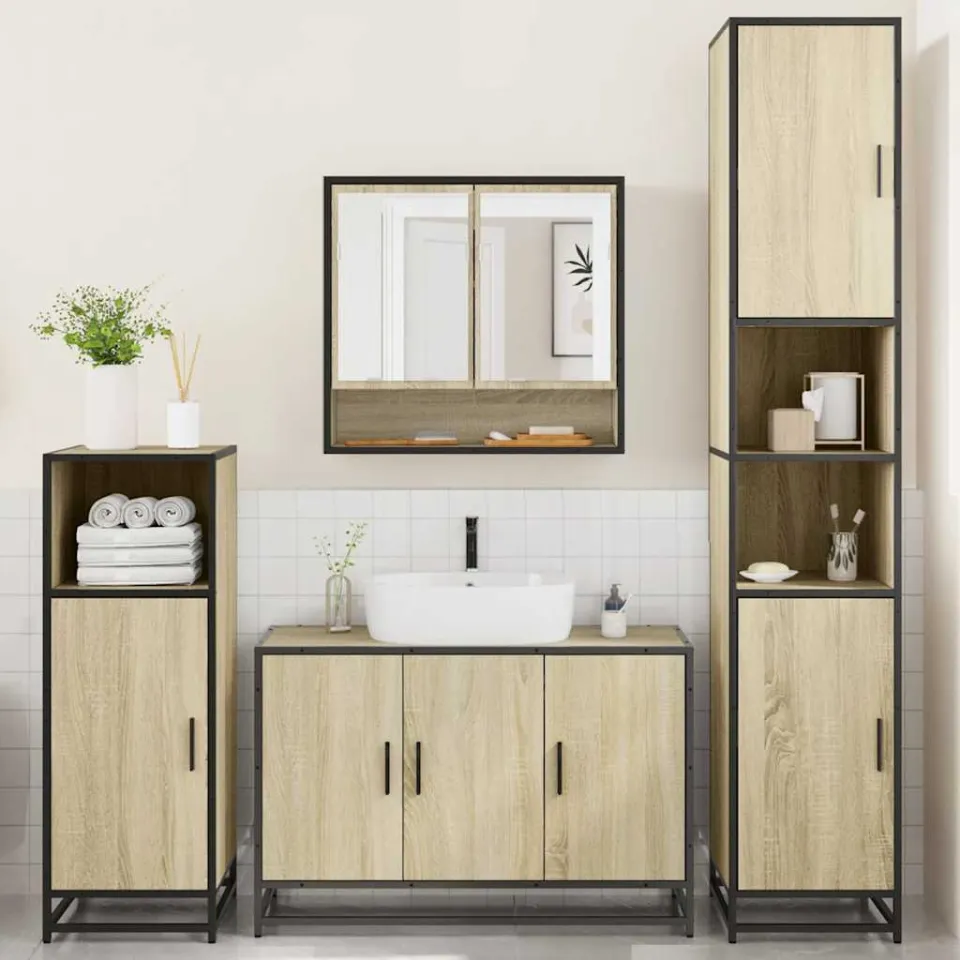 vidaXL 4-delige Badkamermeubelset bewerkt hout sonoma eikenkleurig, foto 3