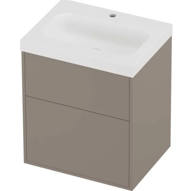 Proline Haga Badmeubelset Polystone Mezza 1 Kraangat Voor Grepen 60x46x73 cm Mat White Clay Beige
