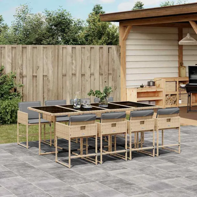 vidaXL 9-delige Tuinset met kussens poly rattan gemengd beige, foto 2