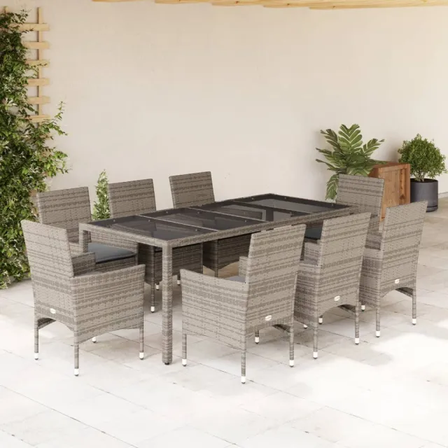 vidaXL 9-delige Tuinset met kussens poly rattan en glas grijs, foto 2