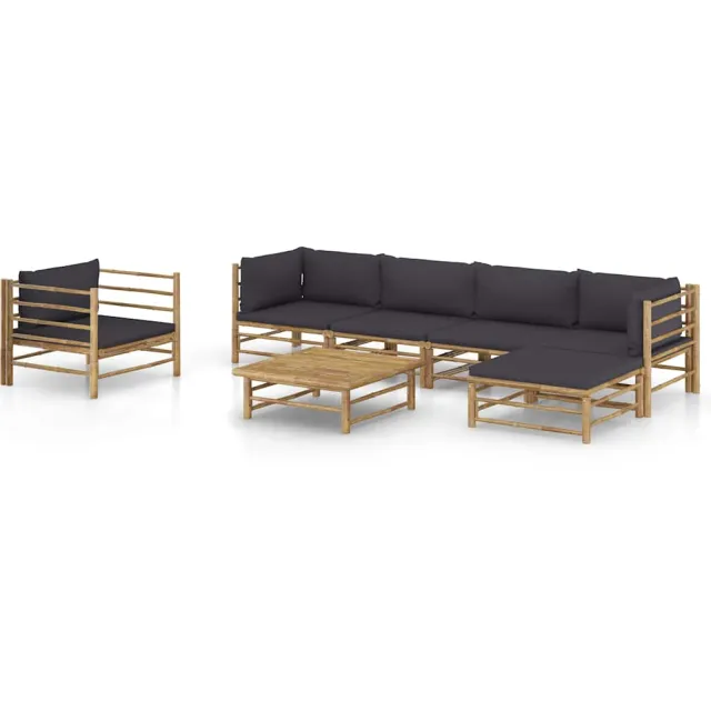 vidaXL 7-delige Loungeset met donkergrijze kussens bamboe Grijs