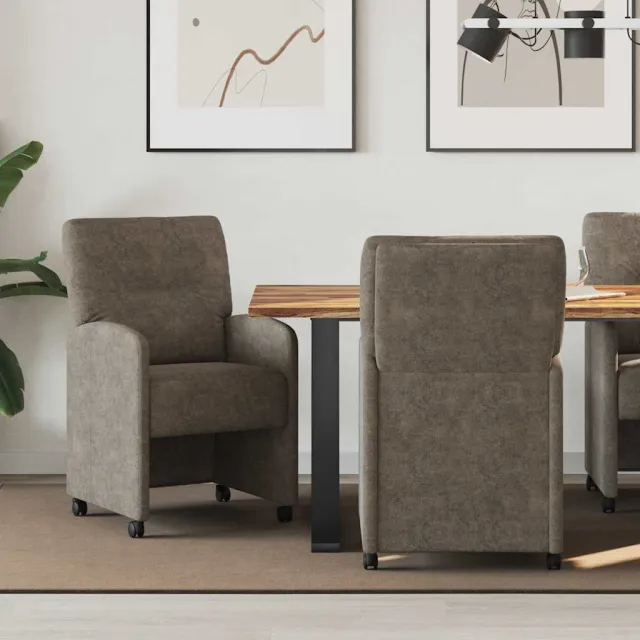 vidaXL Eetkamerstoelen met Wieltjes 2 st Faux suede leer Donkergrijs grijs, foto 2