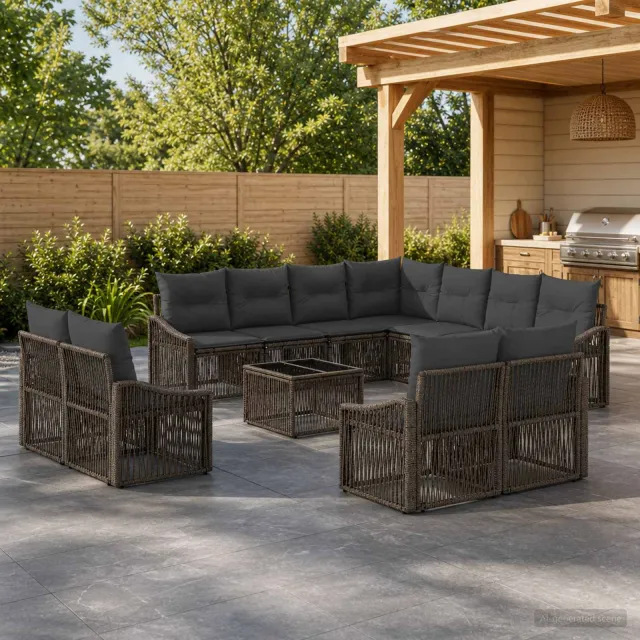 vidaXL Tuinbankenset 12 st 11-zits Grijs poly rattan, foto 2