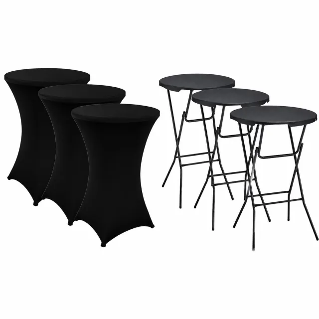 Alora 3x zwarte Statafel + zwarte Statafelrok x 3 – 80 cm Dia x 110 cm hoog - Cocktailtafel - Hoge staan tafel - Breed Blad - Inclusief zwarte Statafelhoes - Staantafelrok Stretch - Bartafel rond - Sta tafel Horeca