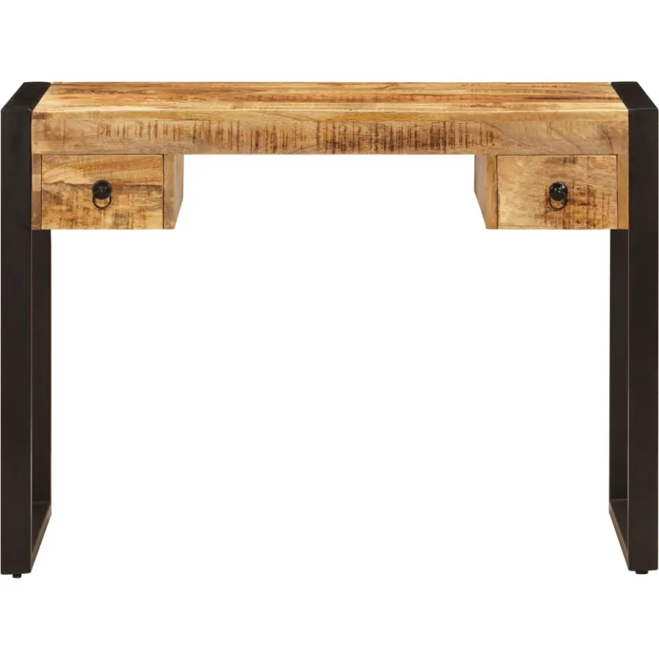 vidaXL Bureau met 2 lades 110x50x77 cm massief mangohout bruin, foto 2