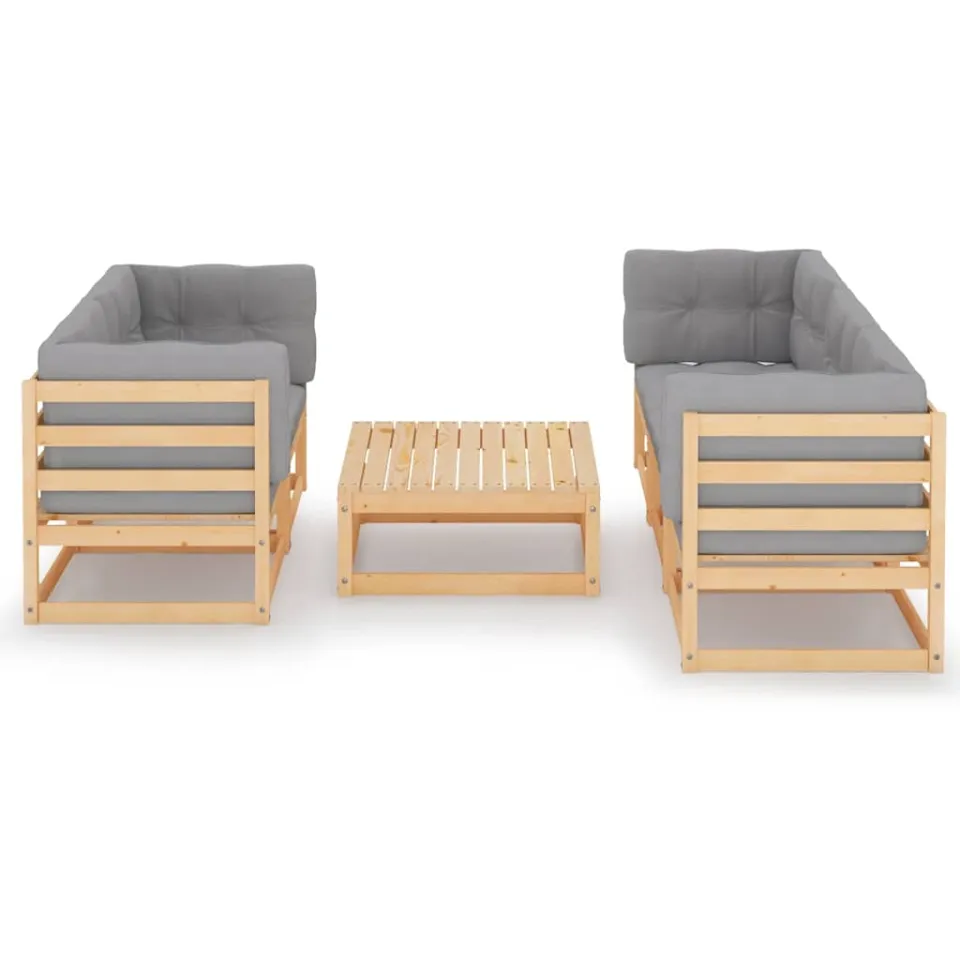 vidaXL 6-delige Loungeset met kussens massief grenenhout grijs, foto 2
