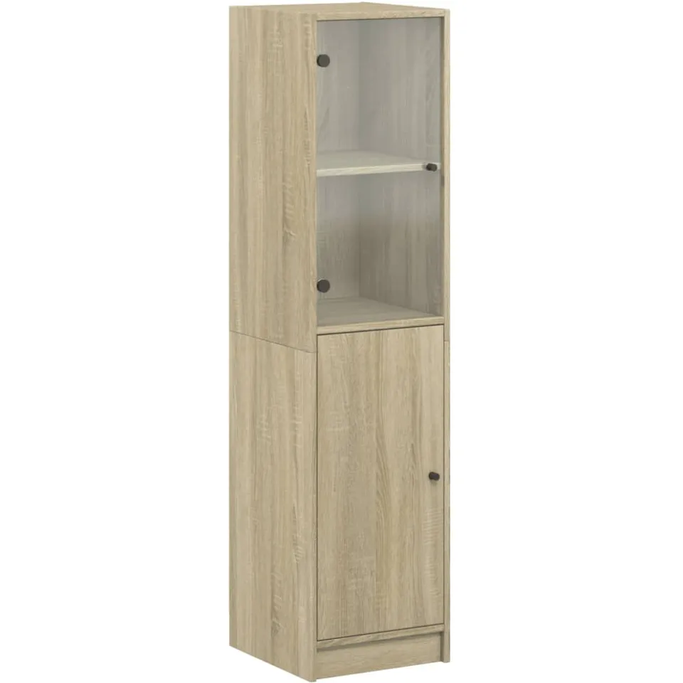 vidaXL Hoge kast met glazen deur 35x37x142 cm sonoma eikenkleurig Bruin
