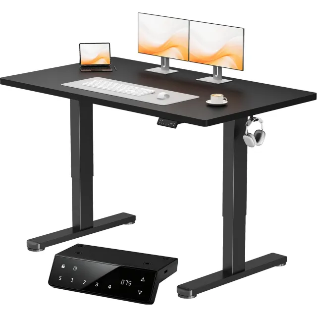 Devoko elektrisch zit-sta bureau 140 x 70 cm - dubbele motor, stevig 25 mm werkblad uit één stuk, USB en USB-C Zwart