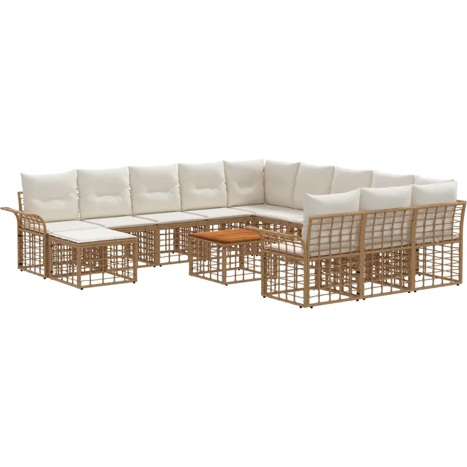 vidaXL Tuinbankenset 13 st Natuurlijk en Crème Wit poly rattan, foto 3