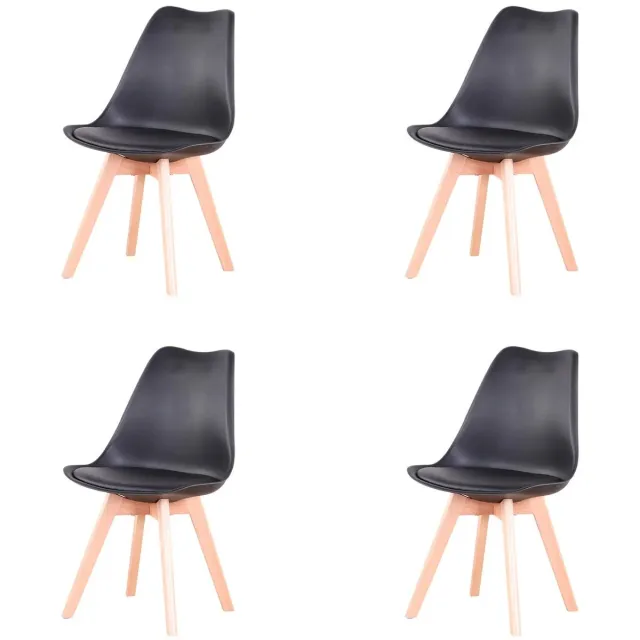G&G eetkamerstoelen set van 4 - Keukenstoelen set 4 - Eetstoel - Eetstoelen set 4 - Kuipstoel - Beukenhout - Kunstleer - Zwart