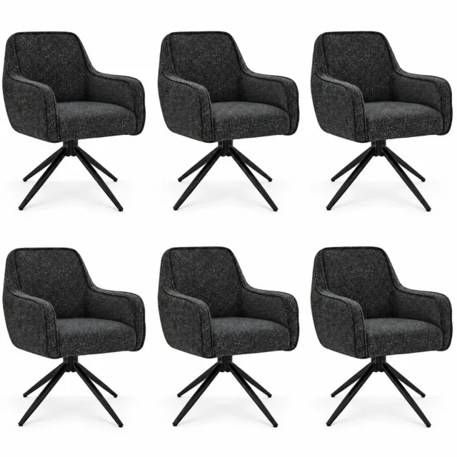 Puur DS4U- Loisa armstoel met terugdraaifunctie - Set van 6 - Donkergrijs - Stof